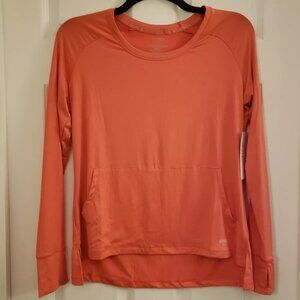 Jones New York Sport Womens Activewear LS Top Gym Shirt Pink Salmon Pocket Small